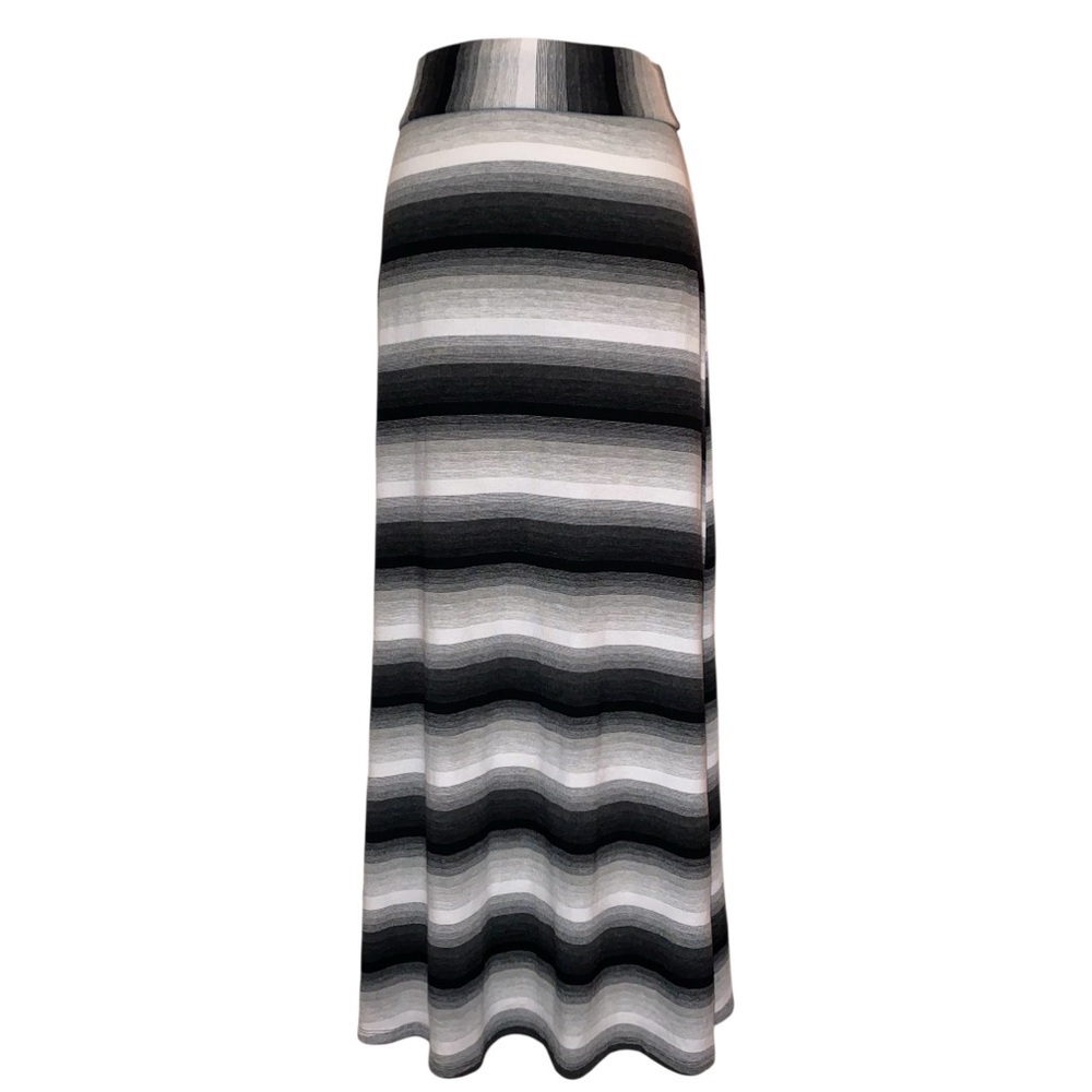 ROZ & ALI by DRESSBARN A-Line Maxi Skirt Black, Gray, & White Stripes Size MED - Picture 1 of 5